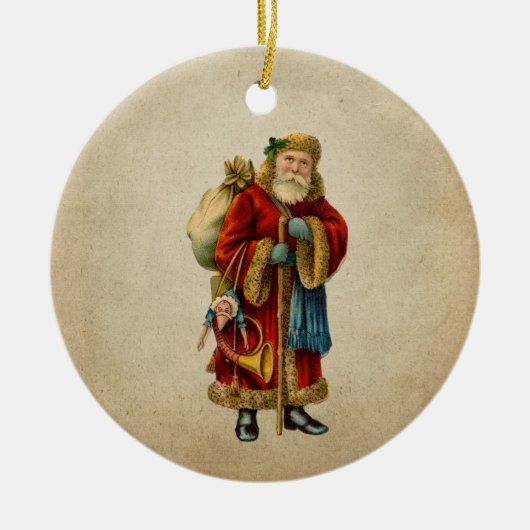 Vintage-kerstkerstbejaarde wereldkerstbedekking keramisch ornament (Voorkant)