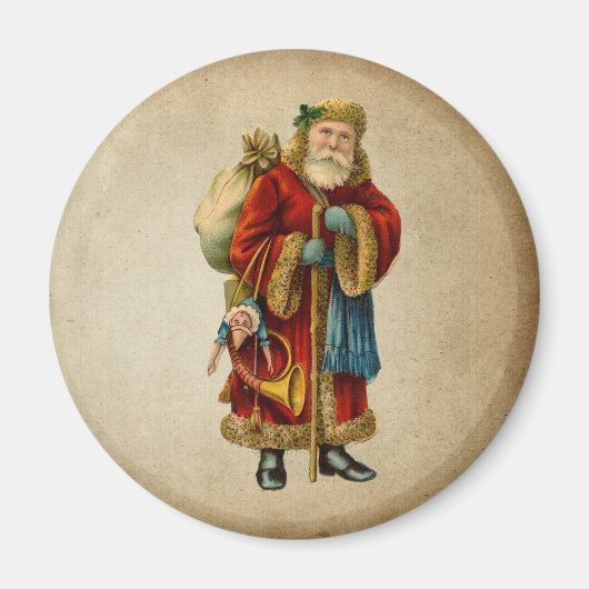 Vintage-kerstkerstbejaarde wereldkerstbedekking magneet (Voorkant)