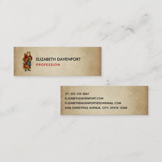 Vintage-kerstkerstbejaarde wereldkerstbedekking mini visitekaartje (Voorkant / Achterkant)