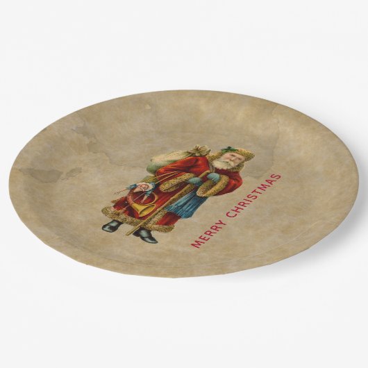 Vintage-kerstkerstbejaarde wereldkerstbedekking papieren bordje (Gekanteld)