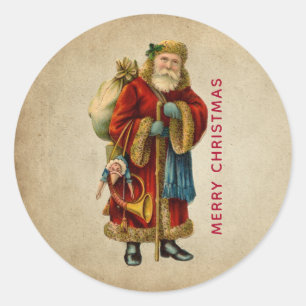 Vintage-kerstkerstbejaarde wereldkerstbedekking ronde sticker