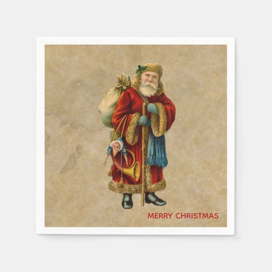 Vintage-kerstkerstbejaarde wereldkerstbedekking servet (Voorkant)