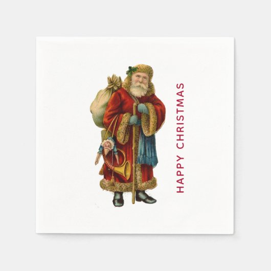 Vintage-kerstkerstbejaarde wereldkerstbedekking servet (Voorkant)