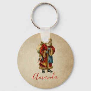 Vintage-kerstkerstbejaarde wereldkerstbedekking sleutelhanger