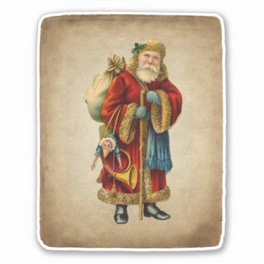Vintage-kerstkerstbejaarde wereldkerstbedekking sticker (Voorkant)