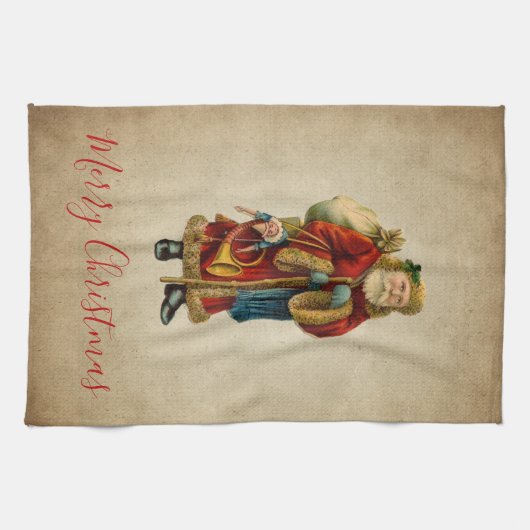 Vintage-kerstkerstbejaarde wereldkerstbedekking theedoek (Horizontaal)