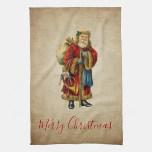 Vintage-kerstkerstbejaarde wereldkerstbedekking theedoek