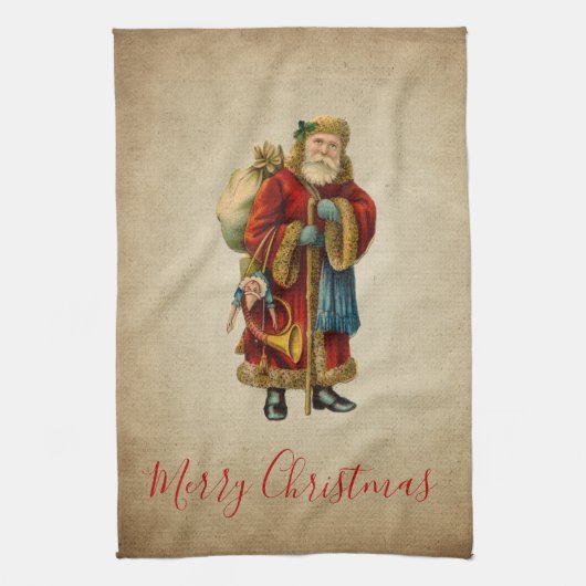 Vintage-kerstkerstbejaarde wereldkerstbedekking theedoek (Verticaal)