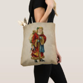 Vintage-kerstkerstbejaarde wereldkerstbedekking tote bag (Dichtbij)