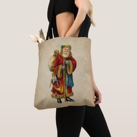 Vintage-kerstkerstbejaarde wereldkerstbedekking tote bag (Dichtbij)