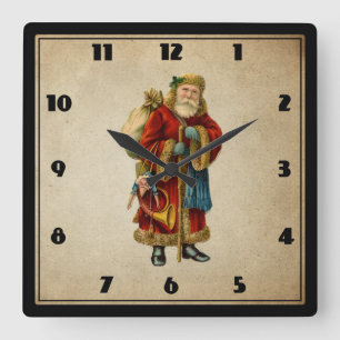 Vintage-kerstkerstbejaarde wereldkerstbedekking vierkante klok