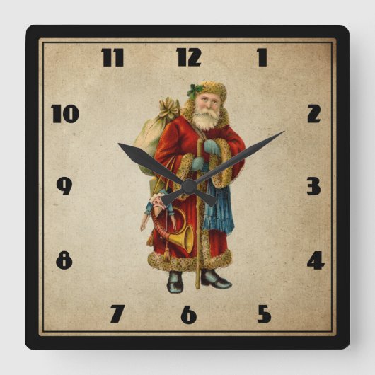 Vintage-kerstkerstbejaarde wereldkerstbedekking vierkante klok (Voorkant)