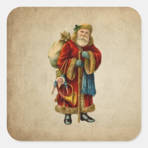 Vintage-kerstkerstbejaarde wereldkerstbedekking vierkante sticker