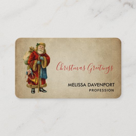 Vintage-kerstkerstbejaarde wereldkerstbedekking visitekaartje (Voorkant)