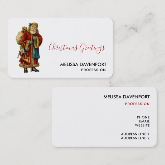 Vintage-kerstkerstbejaarde wereldkerstbedekking visitekaartje (Voorkant / Achterkant)