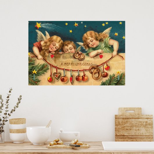 Vintage kerstkerstengelse Poster (Keuken)