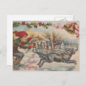 Vintage kerstkerstijsschaatsen met de hond feestdagenkaart (Voorkant / Achterkant)