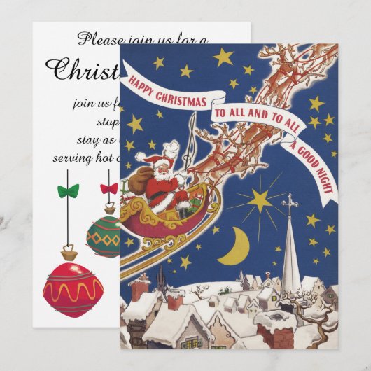Vintage kerstkerstkerstbedekking in Sleigh Invitat Kaart (Voorkant / Achterkant)