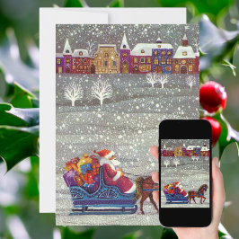 Vintage kerstkerstkerstbedekking in Sleigh Invitat Kaart