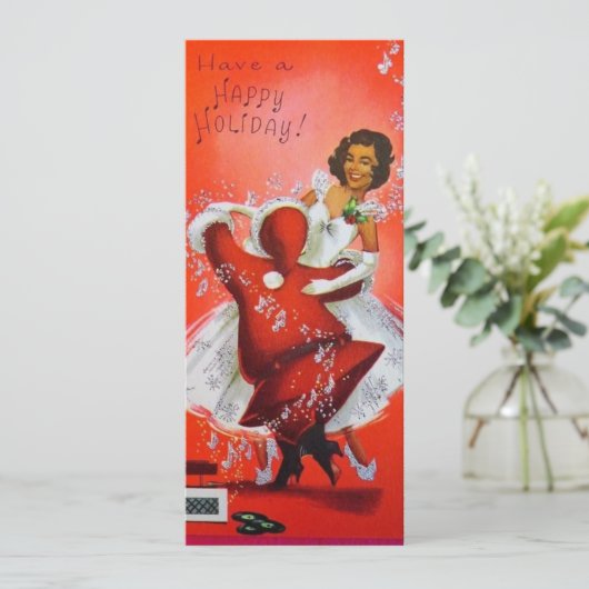 Vintage kerstkerstkerstdansen met vrouwen feestdagenkaart (Staand voorkant)