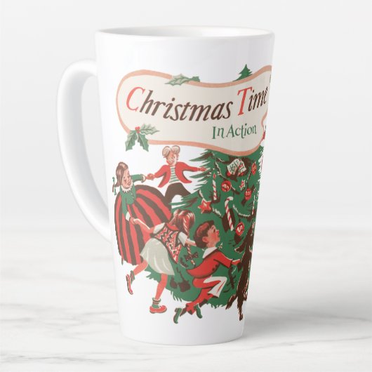 Vintage kerstkerstkerstkerstbedekking en danskinde latte mok (Linkerhoek)