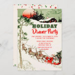 Vintage kerstkerstkerstkerstkerstfeestfeest kaart<br><div class="desc">Fun Santa-thema, vintage kerstvakantie feestdag uitnodiging - Nodig familie, vrienden, buren, en medewerkers uit aan uw landelijke feestfeest. Leest 'feestdag-innerlijke partij' in moderne, vette, rode en groene kerstkleuren. , luie kersttekening in tintelingen van klassieke feestkleuren van rood, groen en ivoor toont een roestvrij hutje omringd door sneeuw met rook afkomstig...</div>