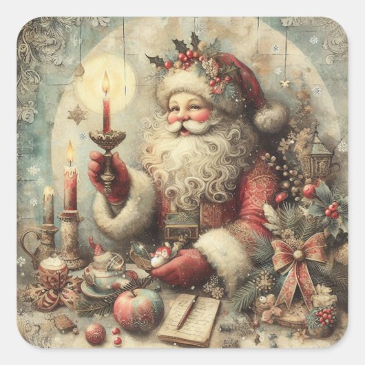 Vintage kerstkerstkerstkerstkerstkerstkerstkerstke vierkante sticker (Voorkant)