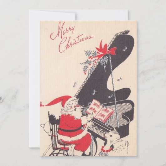 Vintage kerstkerstkerstkerstkerstman die piano spe feestdagenkaart (Voorkant)
