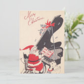 Vintage kerstkerstkerstkerstkerstman die piano spe feestdagenkaart (Staand voorkant)