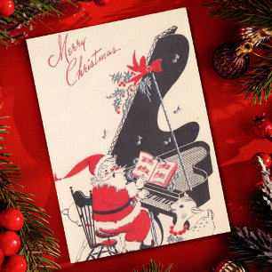Vintage kerstkerstkerstkerstkerstman die piano spe feestdagenkaart