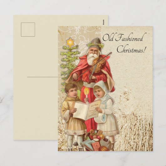 Vintage kerstkerstkerstkerstkerstman die Violin Ki Feestdagenkaart (Voorkant / Achterkant)