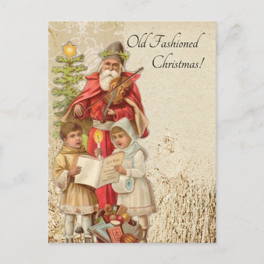 Vintage kerstkerstkerstkerstkerstman die Violin Ki Feestdagenkaart (Voorkant)