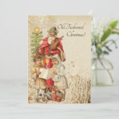 Vintage kerstkerstkerstkerstkerstman die Violin Ki Feestdagenkaart (Staand voorkant)