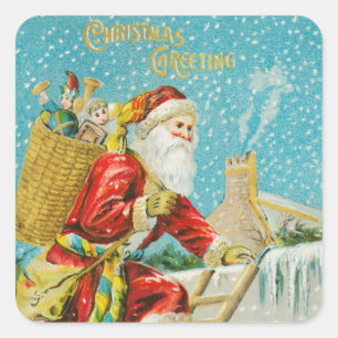 Vintage kerstkerstkerstkerstkerstman en gifst Wint Vierkante Sticker