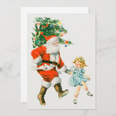 Vintage kerstkerstkerstkerstkerstman en klein meis feestdagenkaart (Voorkant / Achterkant)