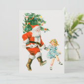 Vintage kerstkerstkerstkerstkerstman en klein meis feestdagenkaart (Staand voorkant)