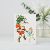 Vintage kerstkerstkerstkerstkerstman en klein meis feestdagenkaart (Staand voorkant)
