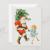 Vintage kerstkerstkerstkerstkerstman en klein meis feestdagenkaart (Voorkant / Achterkant)