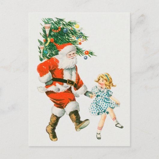 Vintage kerstkerstkerstkerstkerstman en klein meis feestdagenkaart (Voorkant)