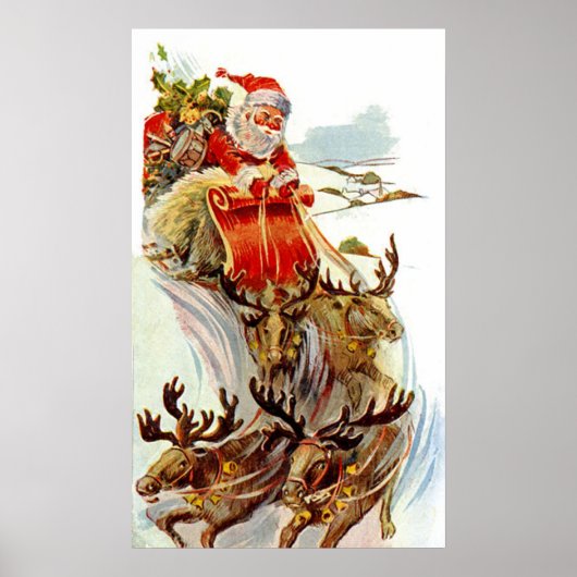 Vintage kerstkerstkerstkerstkerstman en rendierkle poster (Voorkant)