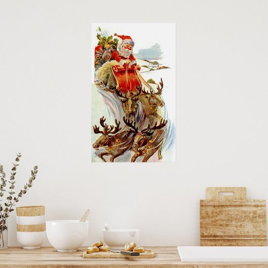 Vintage kerstkerstkerstkerstkerstman en rendierkle poster (Keuken)
