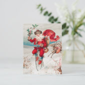 Vintage kerstkerstkerstkerstkerstman met fietsenre briefkaart (Staand voorkant)