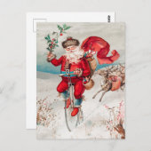 Vintage kerstkerstkerstkerstkerstman met fietsenre briefkaart (Voorkant / Achterkant)