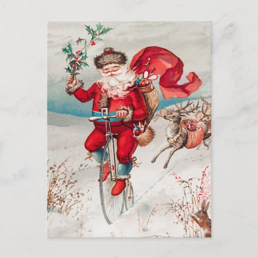 Vintage kerstkerstkerstkerstkerstman met fietsenre briefkaart (Voorkant)