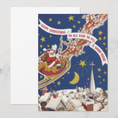 Vintage kerstkerstkerstkerstkerstman met vliegende feestdagenkaart (Voorkant / Achterkant)