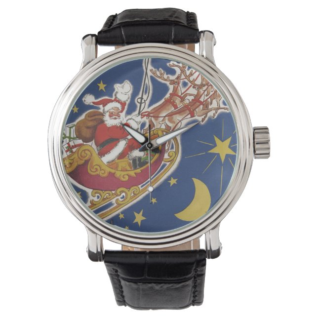 Vintage kerstkerstkerstkerstkerstman met vliegende horloge (Voorkant)