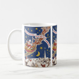 Vintage kerstkerstkerstkerstkerstman met vliegende koffiemok