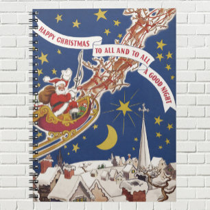 Vintage kerstkerstkerstkerstkerstman met vliegende notitieboek