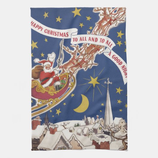 Vintage kerstkerstkerstkerstkerstman met vliegende theedoek (Verticaal)