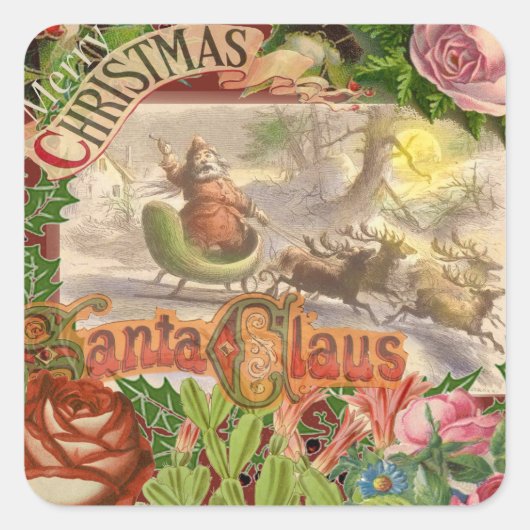 Vintage kerstkerstkerstkerstkerstman Slaapes Vierkante Sticker (Voorkant)